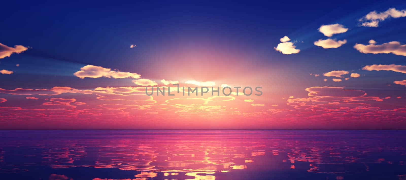 Beautify sunset over sea, sun ray light