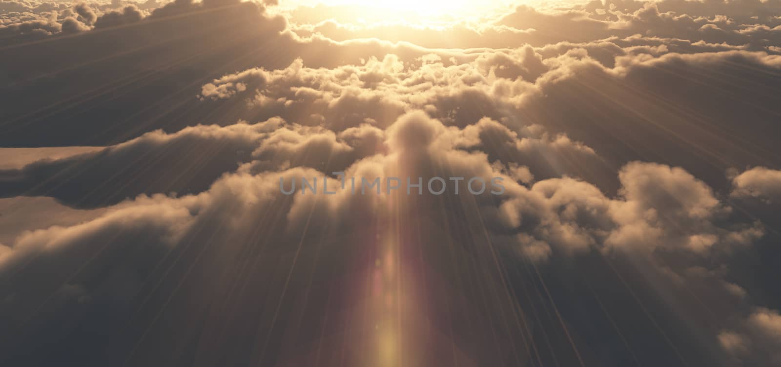 above clouds sunset god ray light sun