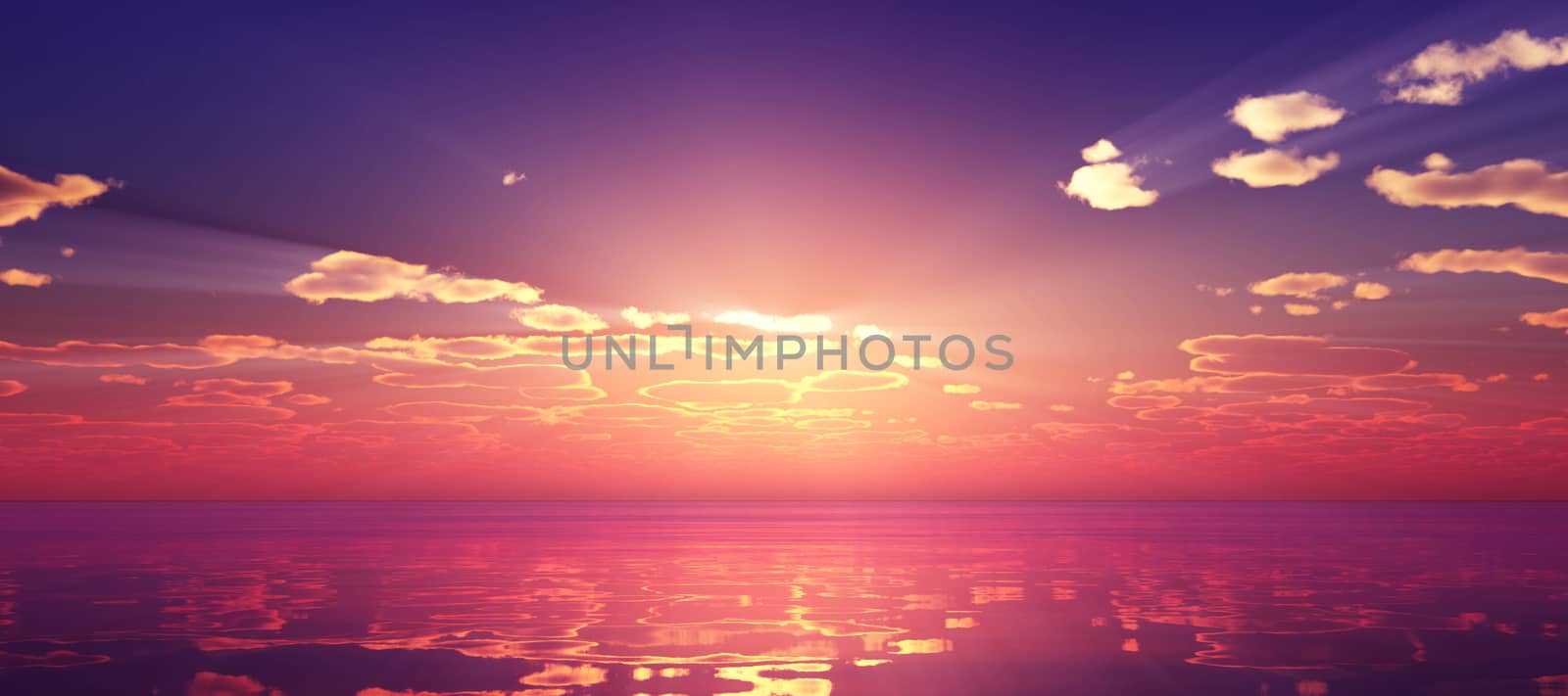 Beautify sunset over sea, sun ray light