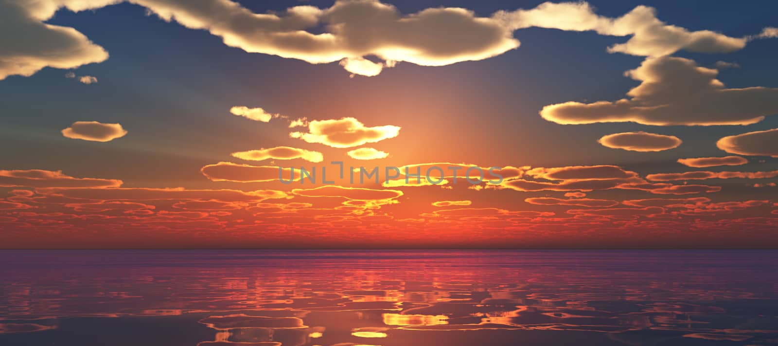 Beautify sunset over sea, sun ray light