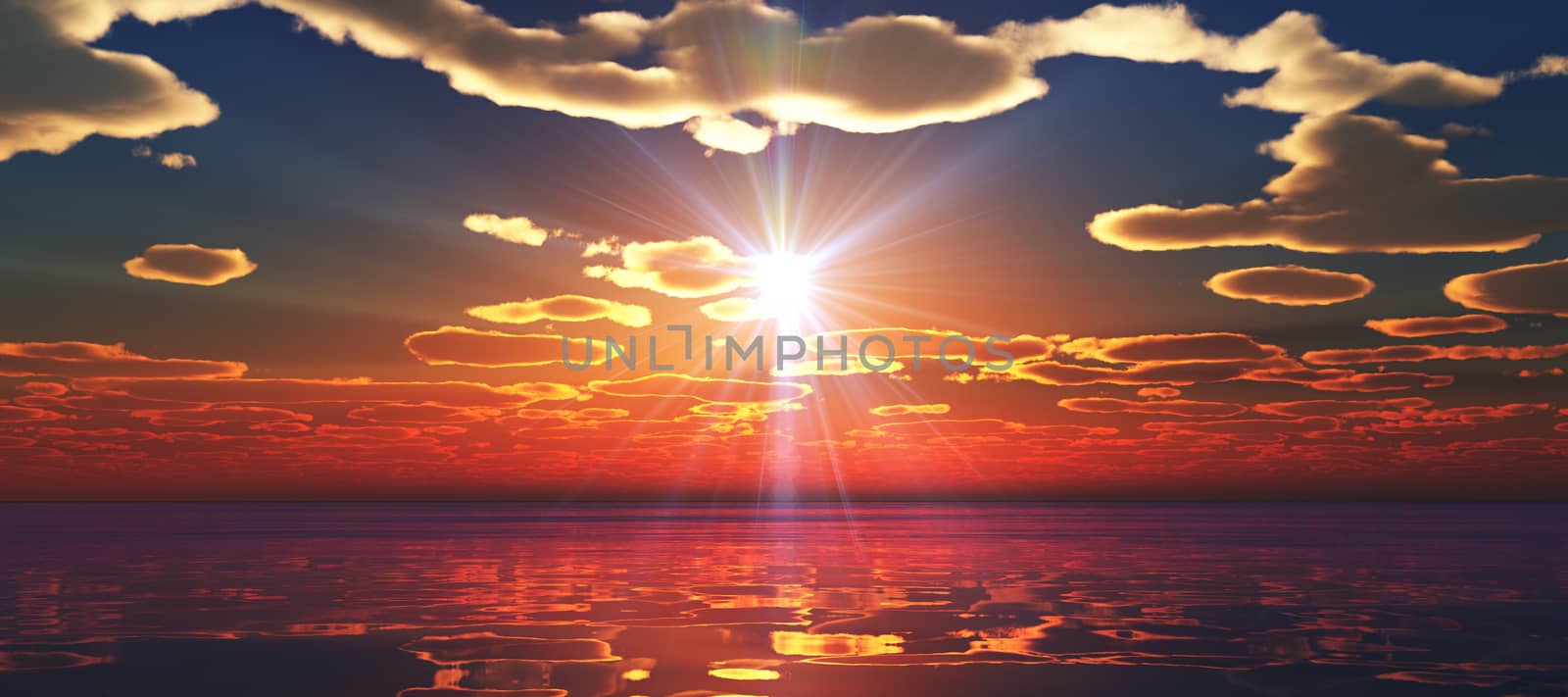 Beautify sunset over sea, sun ray light