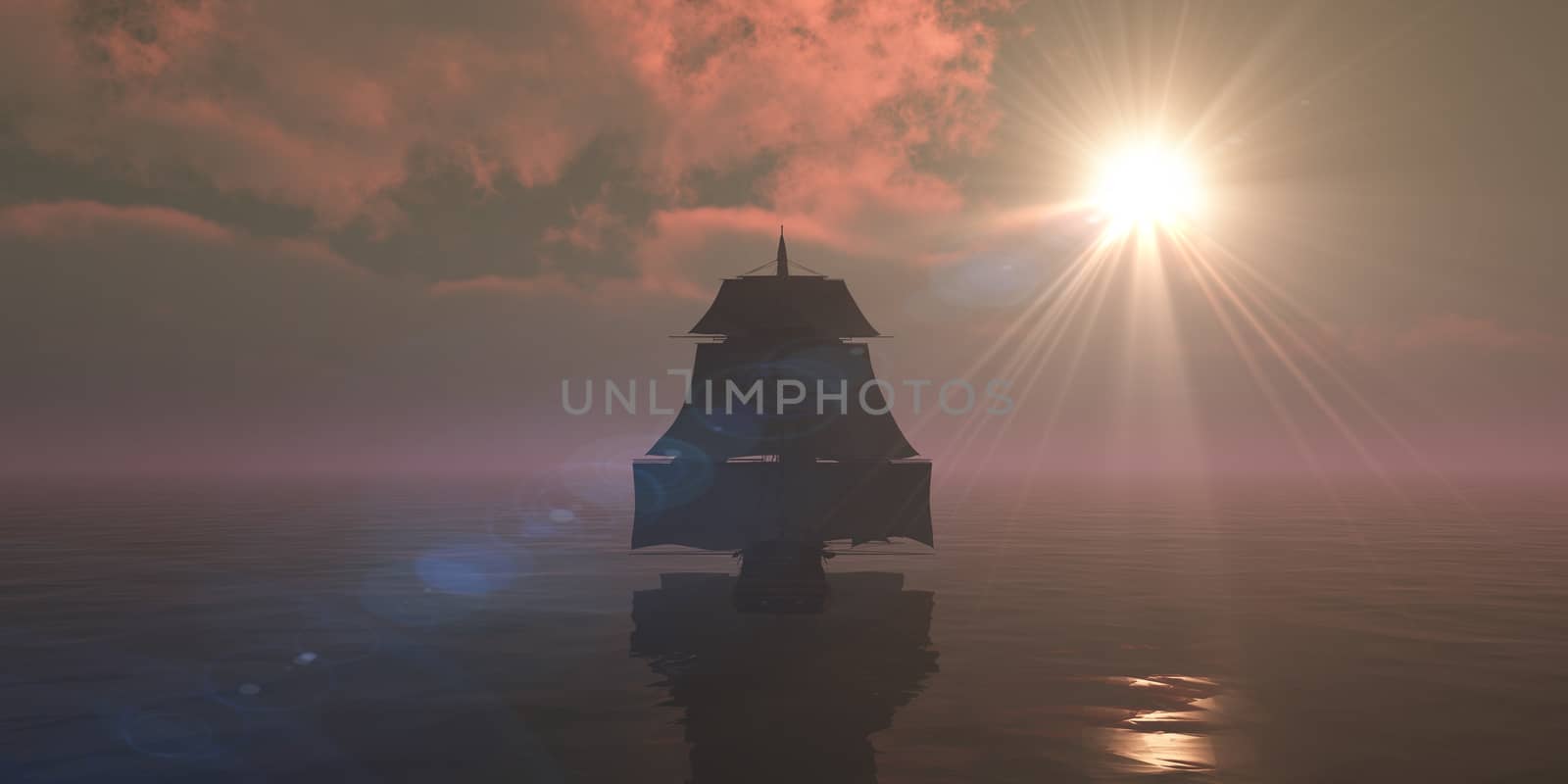 old ship sunset at sea by alex_nako