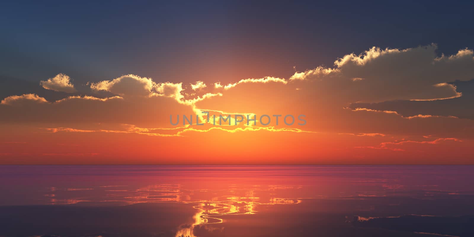 Beautify sunset over sea, sun ray light