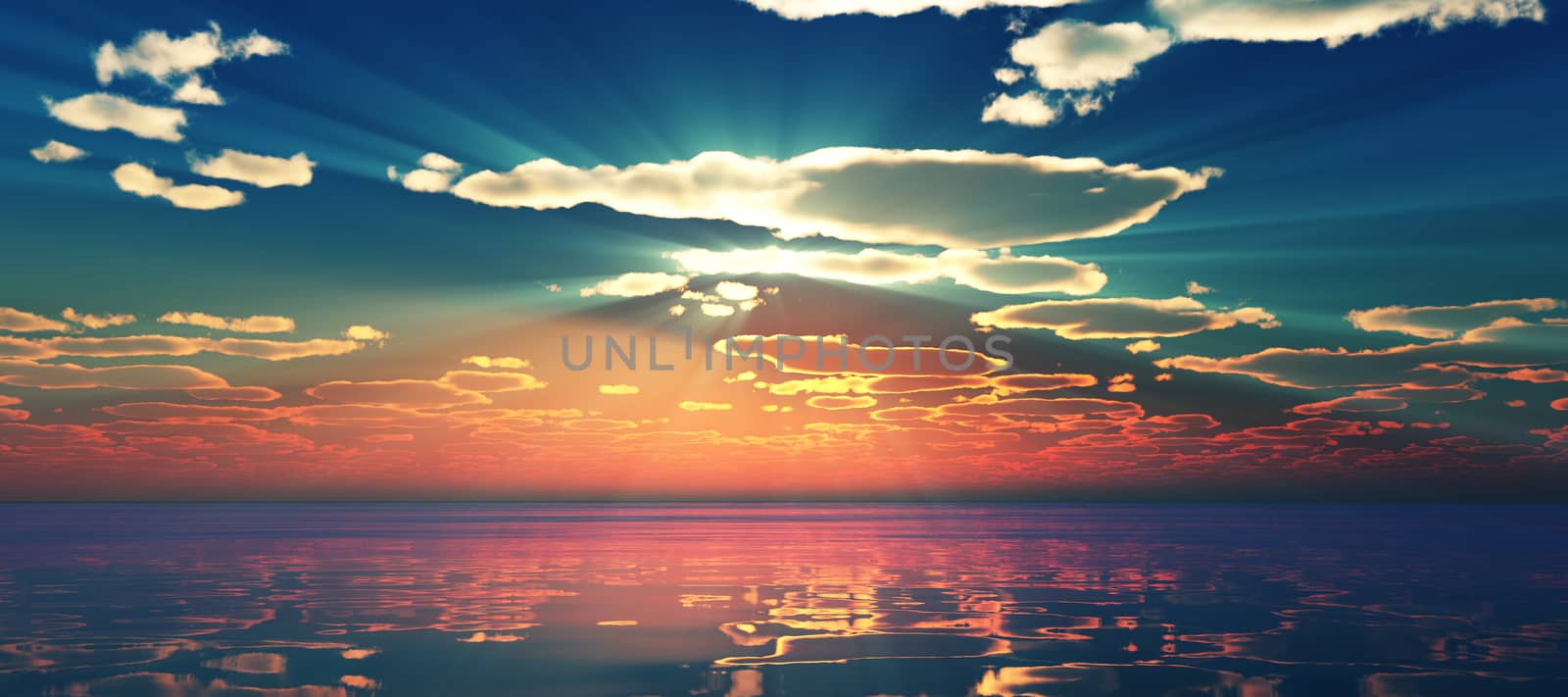 Beautify sunset over sea, sun ray light