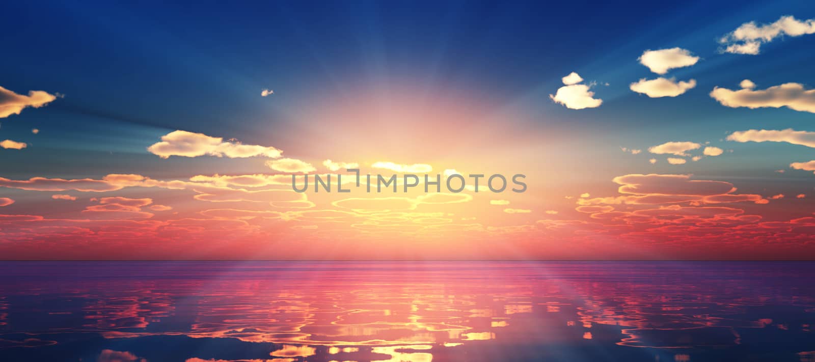 Beautify sunset over sea, sun ray light