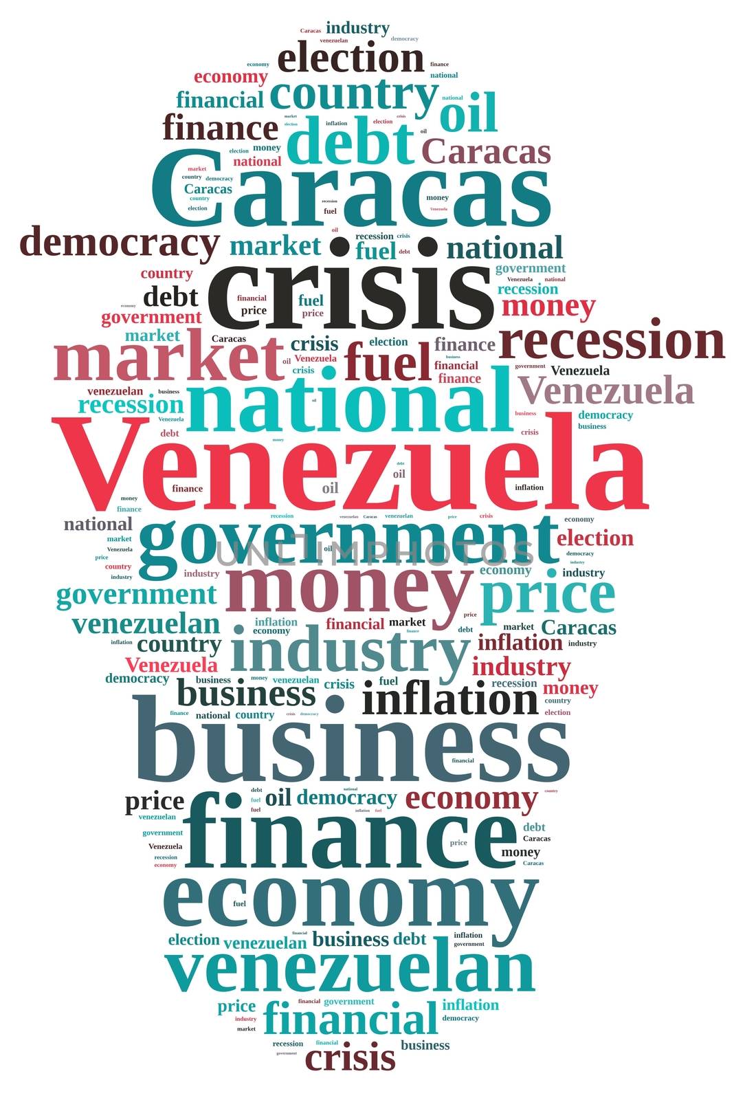 A illustration with word cloud on Venezuela.