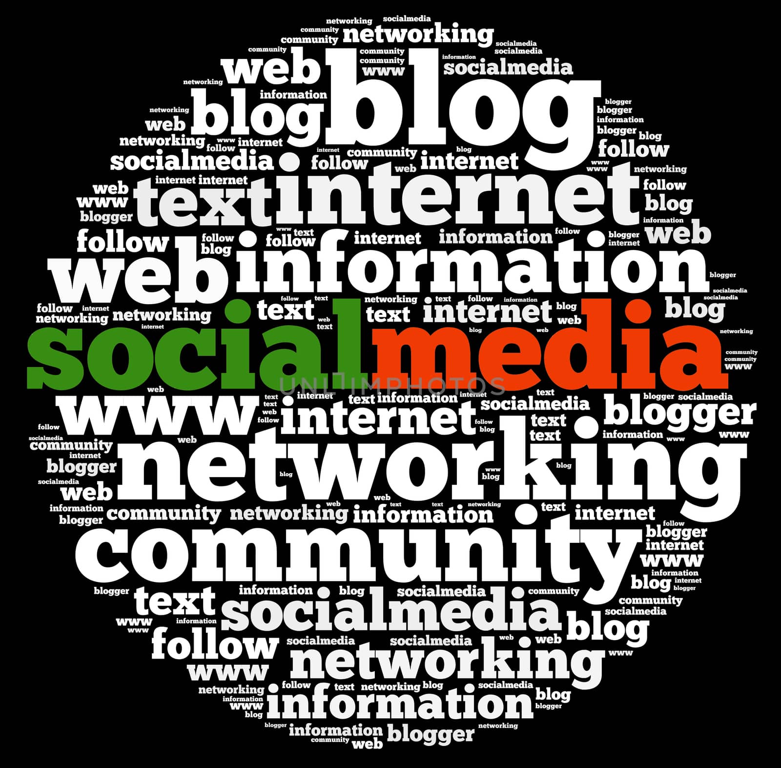 Illustration with word cloud on social media