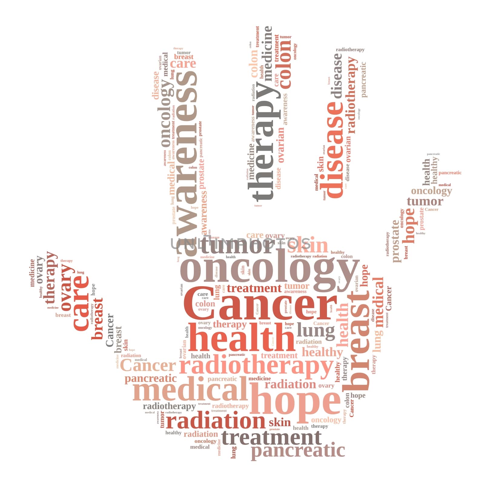 Illustration with word cloud about different types of cancer.