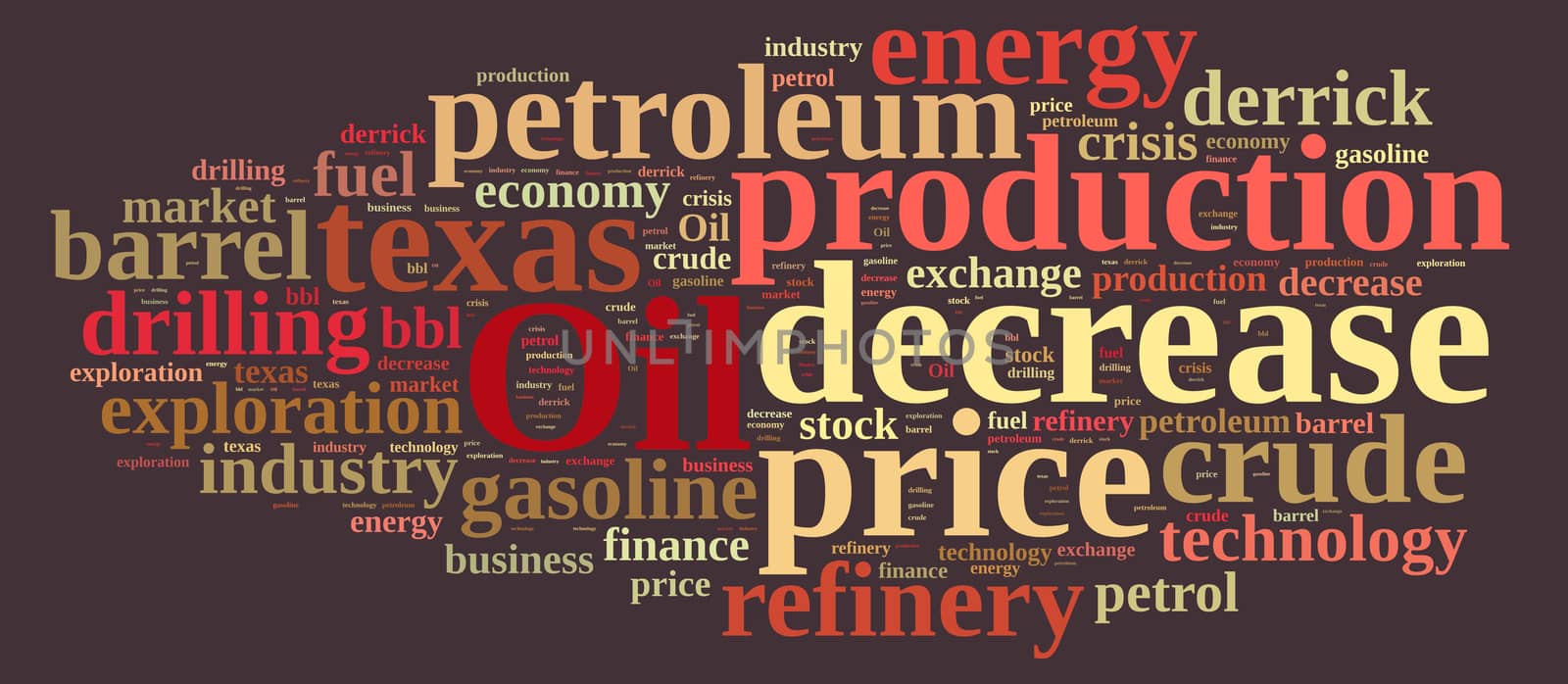 Illustration with word cloud on the price of oil.