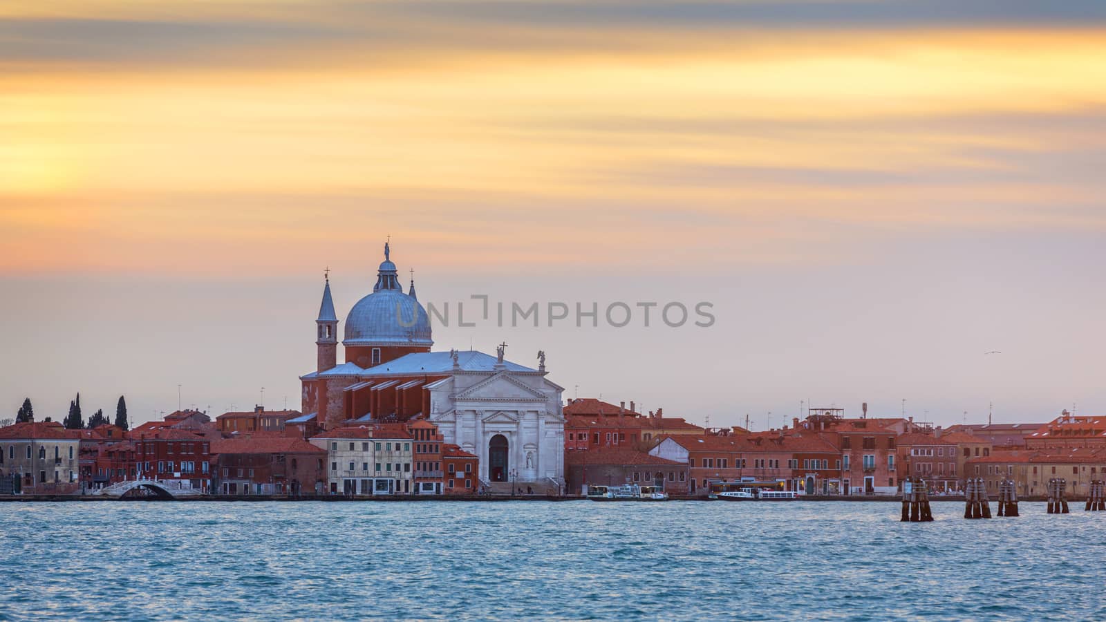 Chiesa del Santissimo Redentore (Church of the Most Holy Redeemer) - Il Redentore Church at sunset, Venice, Italy.