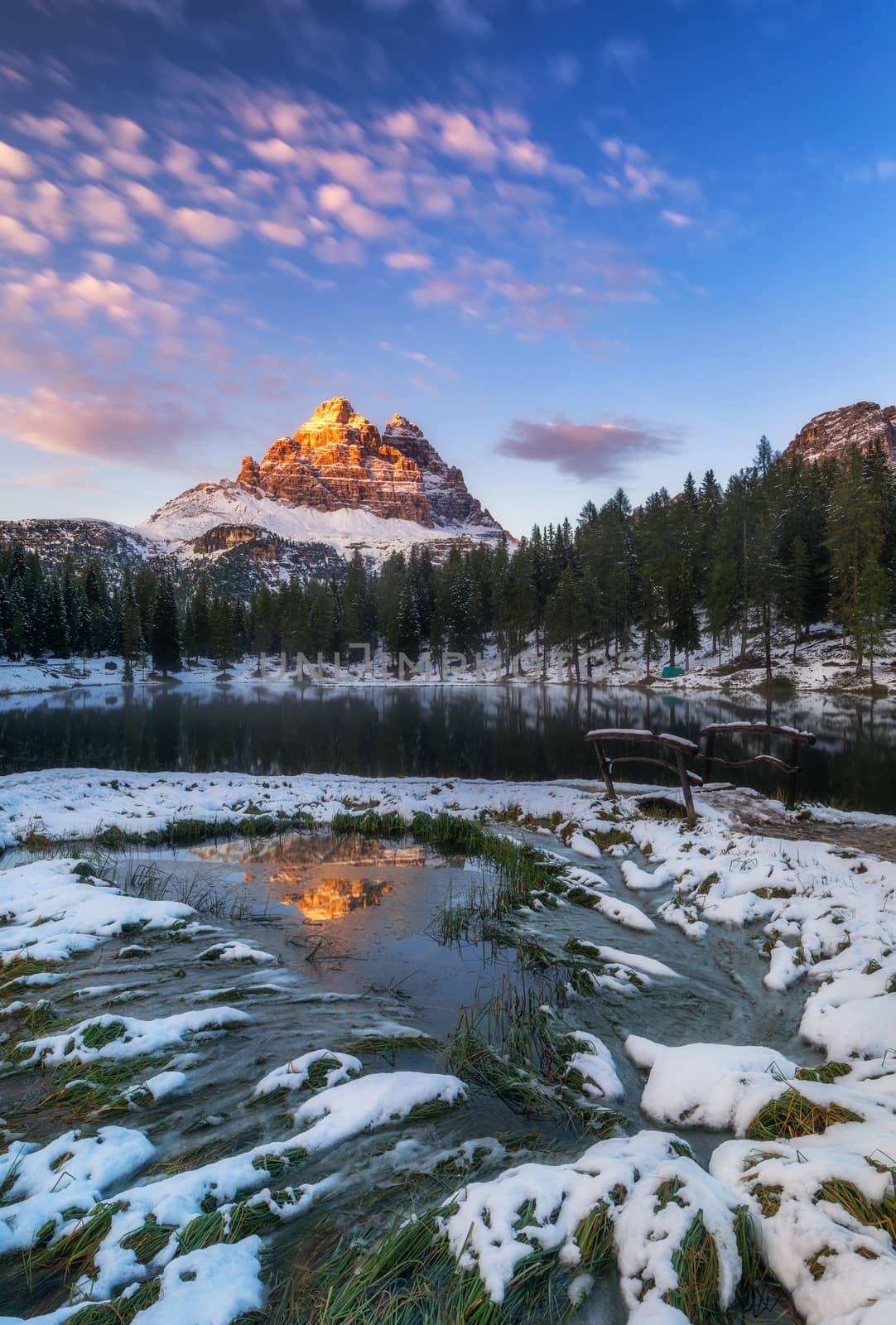 Lake Antorno, Three Peaks of Lavaredo, Lake Antorno and Tre Cime di Lavaredo, Dolomites, Italy