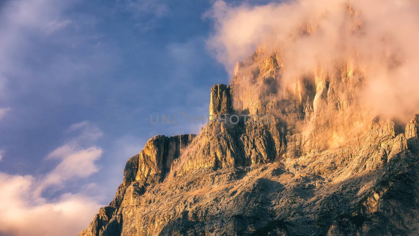 Alpine landscape with mountain peaks in the Dolomites, Italy, Europe