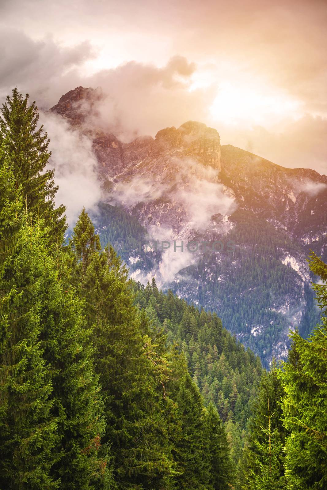 Alpine landscape with mountain peaks in the Dolomites, Italy, Europe