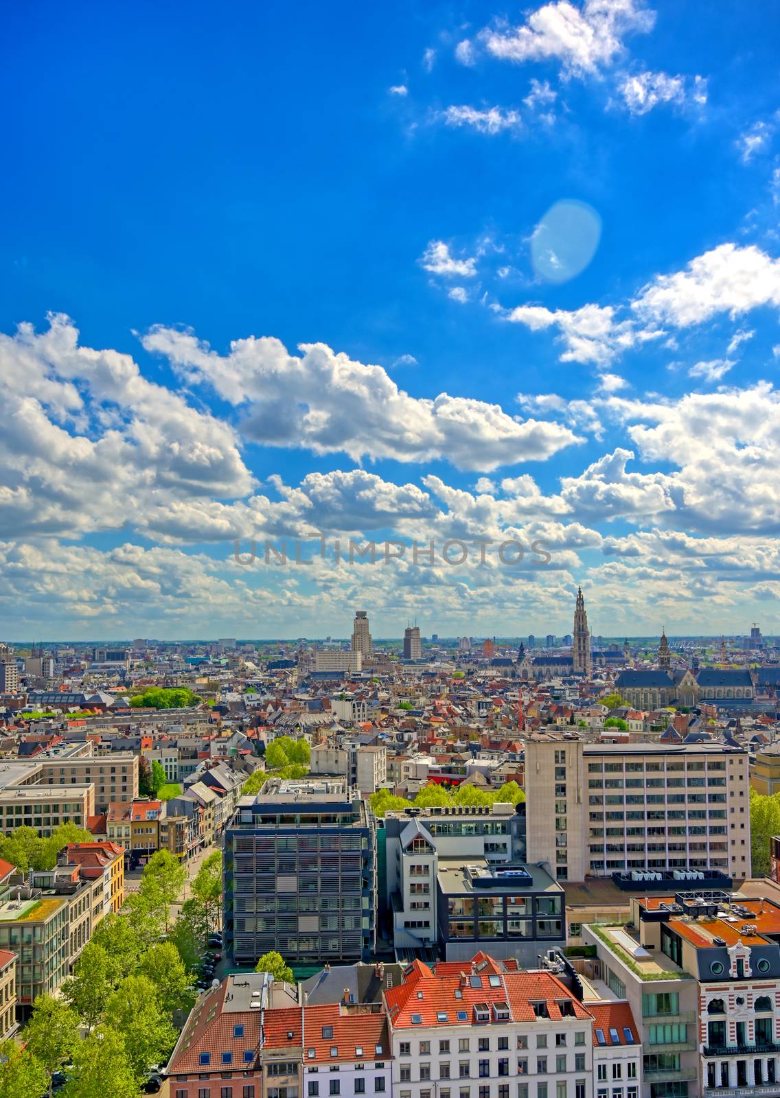 An aerial view of Antwerp (Antwerpen), Belgium on a sunny day.