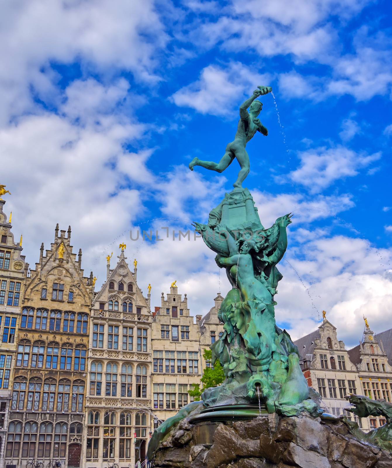 The Brabo Fountain located in the Grote Markt (Main Square) of Antwerp (Antwerpen), Belgium.