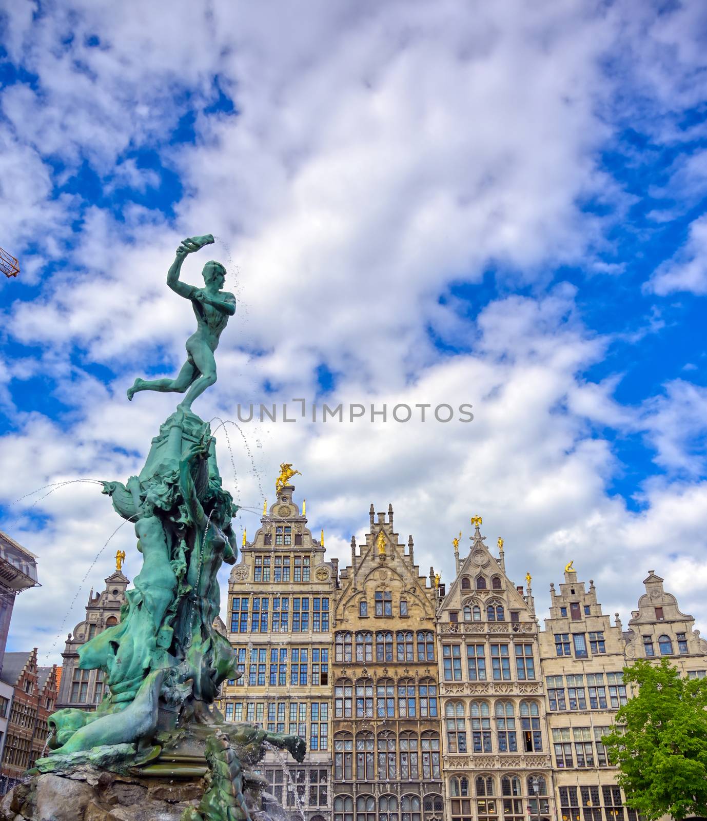 The Brabo Fountain located in the Grote Markt (Main Square) of Antwerp (Antwerpen), Belgium.