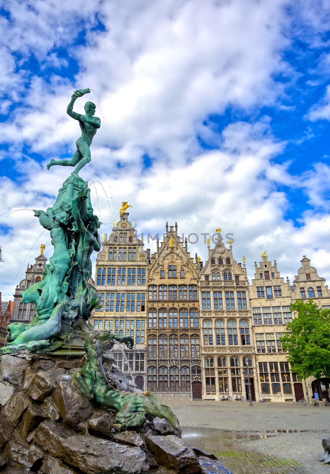The Brabo Fountain located in the Grote Markt (Main Square) of Antwerp (Antwerpen), Belgium.