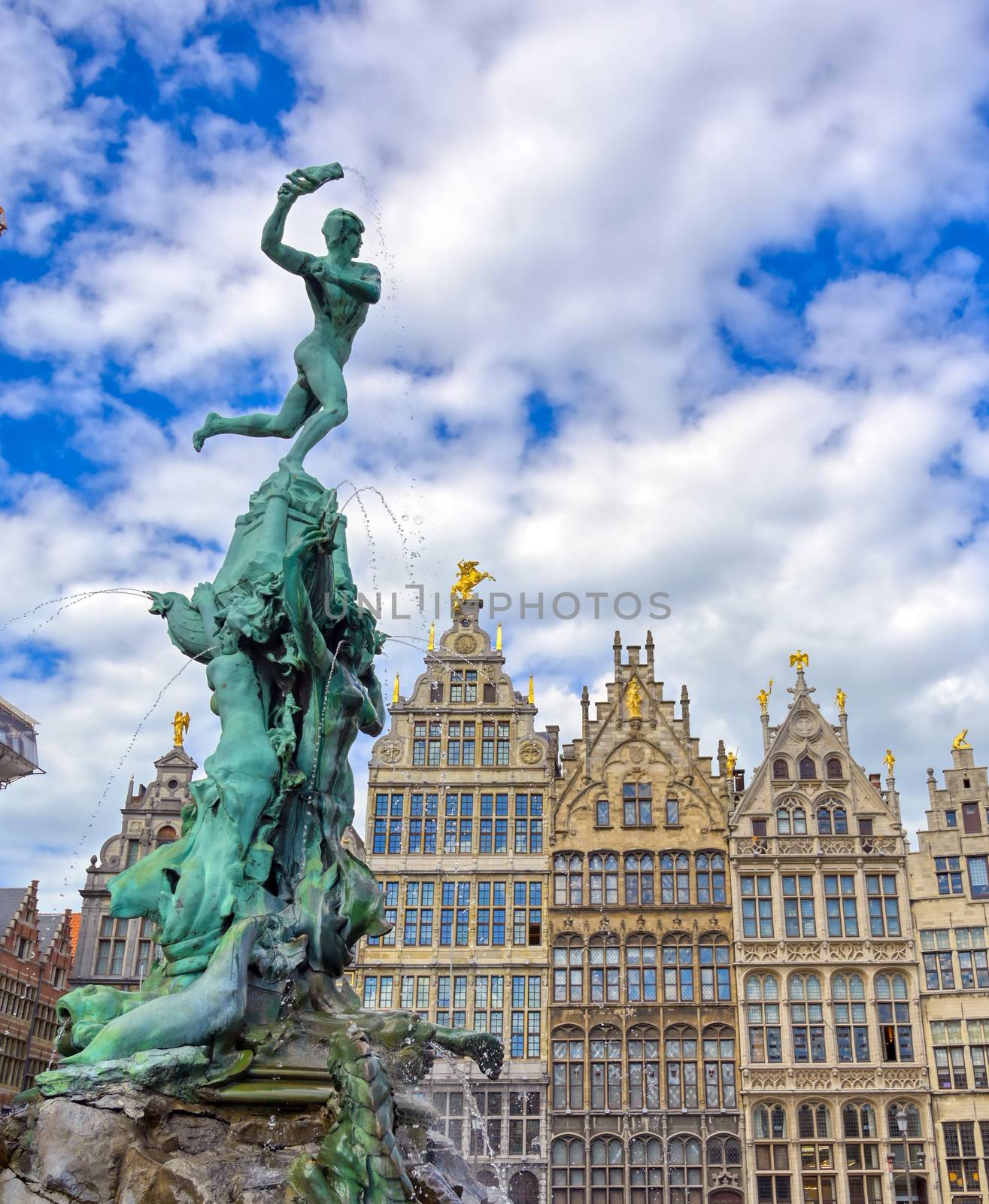 The Brabo Fountain located in the Grote Markt (Main Square) of Antwerp (Antwerpen), Belgium.