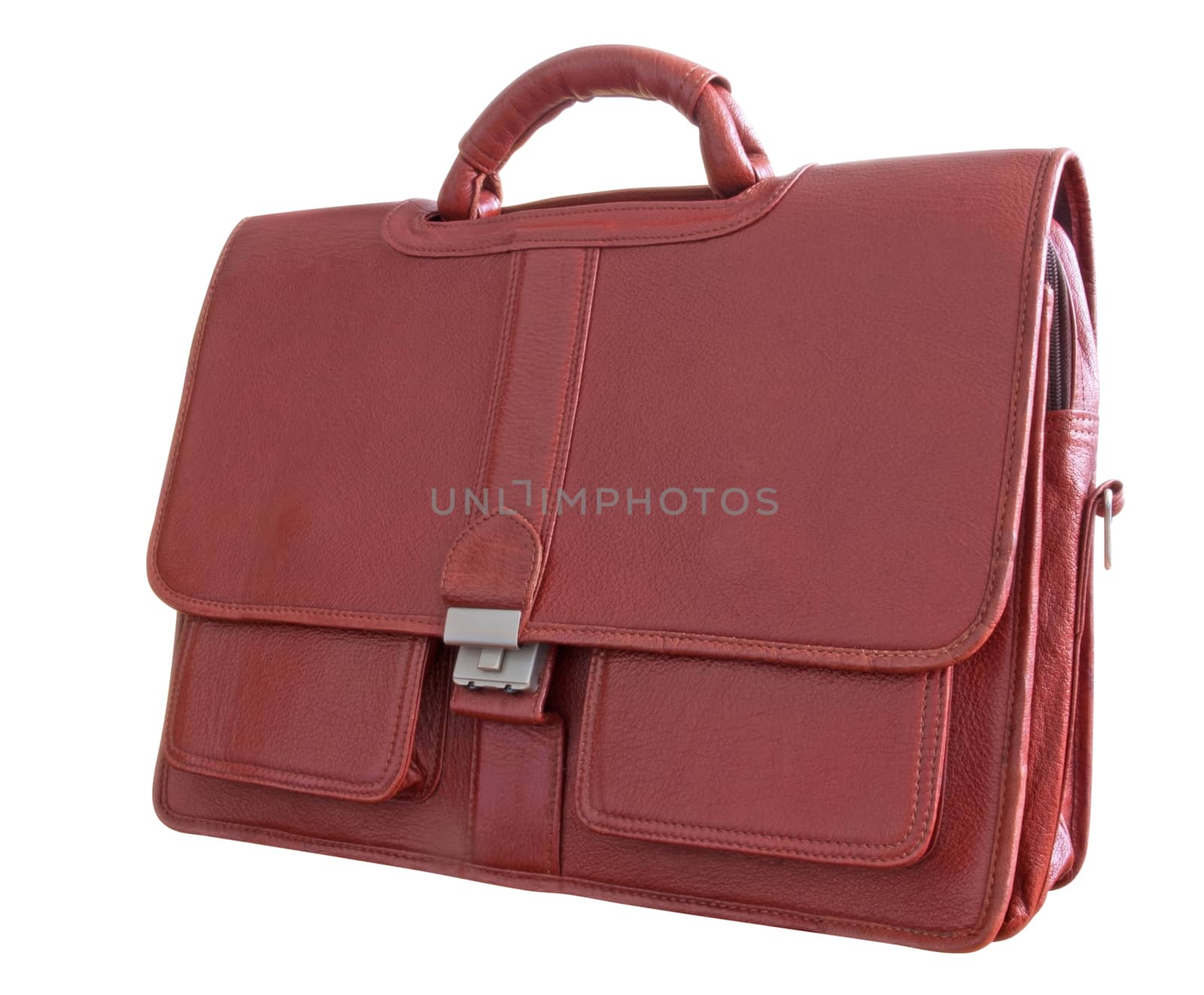 Brown leather briefcase (Clipping path) isolated on white background.