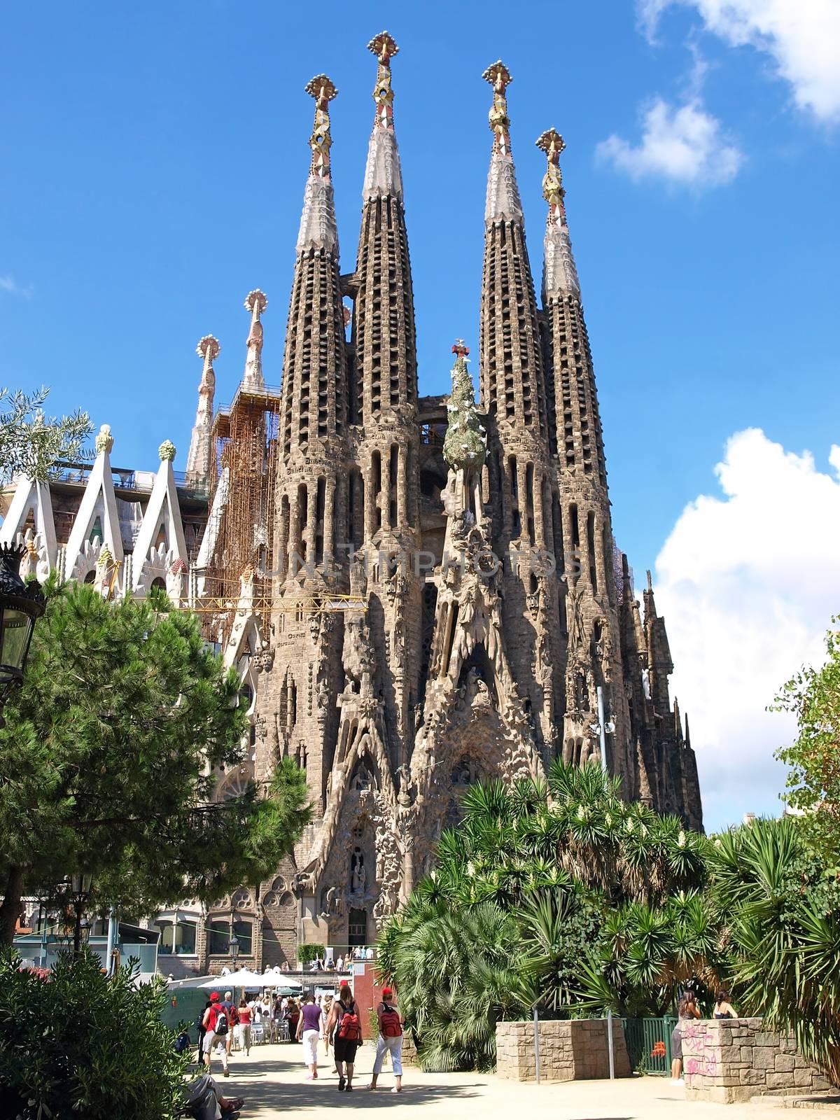 BARCELONA, SPAIN - JULY 19: La Sagrada Familia - the impressive cathedral designed by Gaudi, which is being build since 19 March 1882 and is not finished yet July 19, 2009 in Barcelona, Spain.
Sagrada Familia, Gaudi's most famous and uncompleted cathedral in Barcelona, Spain.