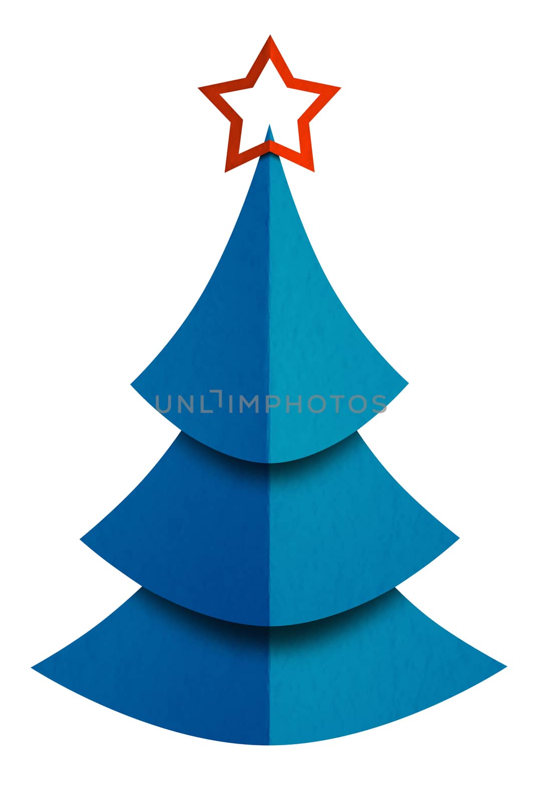 Christmas tree made of paper isolated on white. Clipping path included