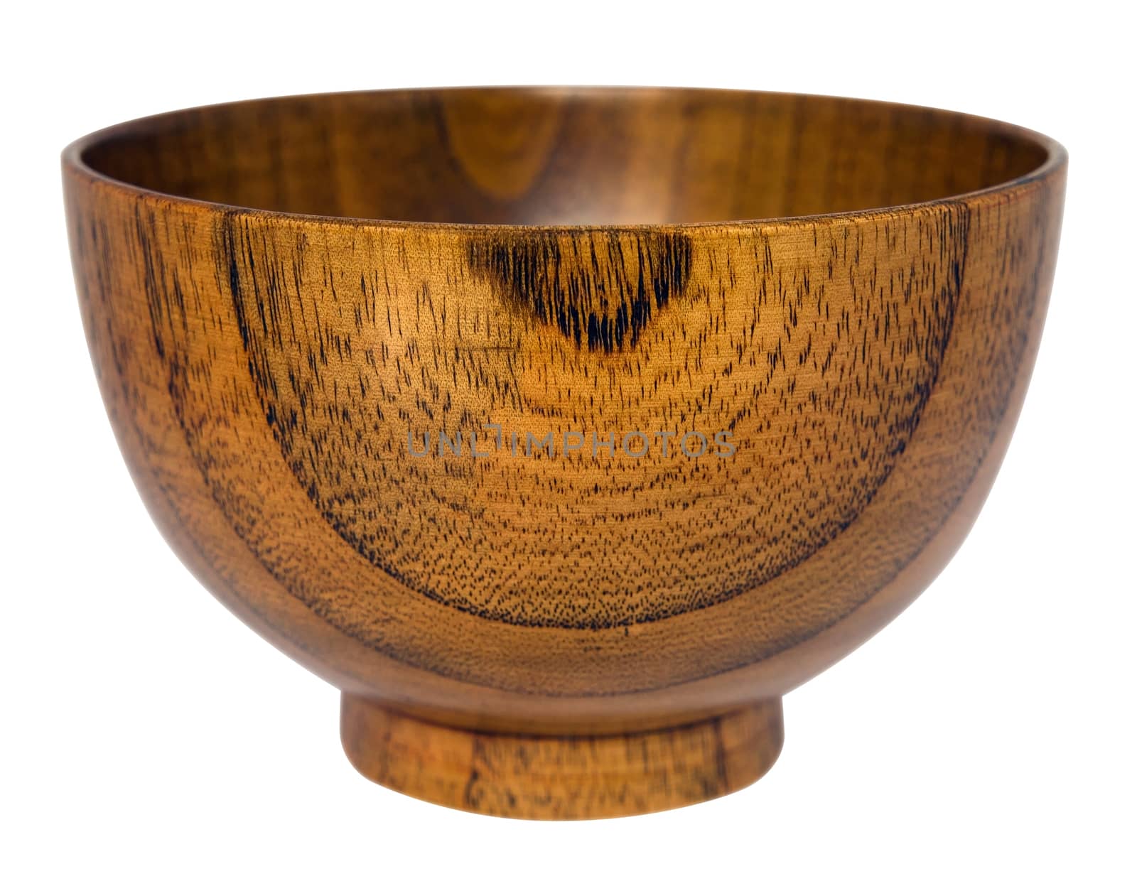 Wooden bowl isolated on white background. Clipping path included.