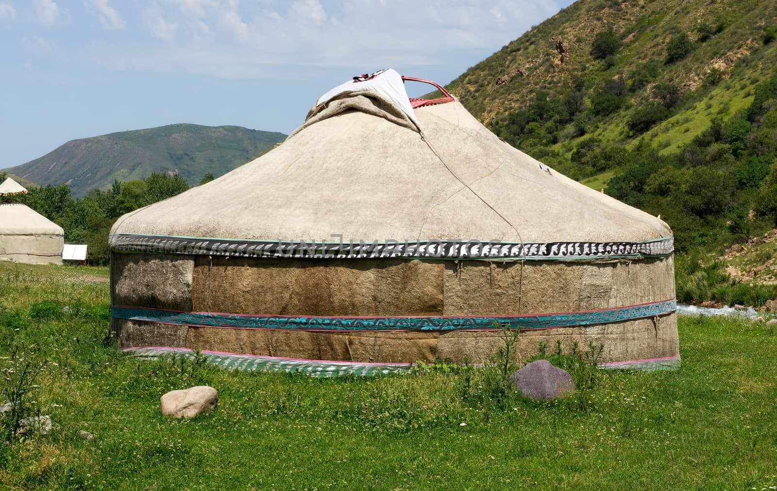 Traditional Ger (yurt) tent in Kazakh mountains.