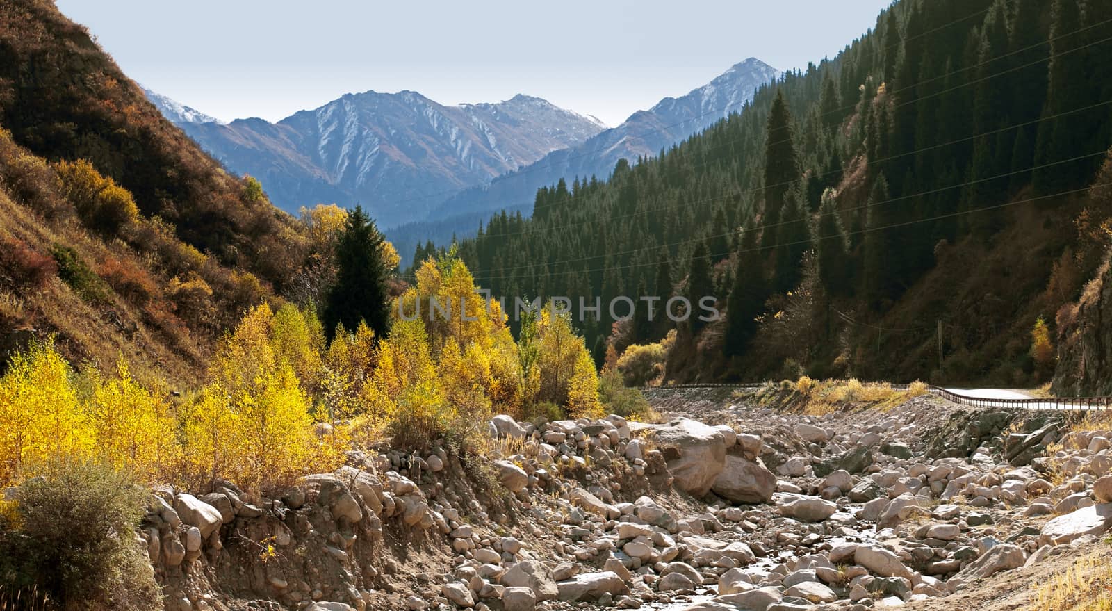 Panorama view of beautiful mountains landscape in alps