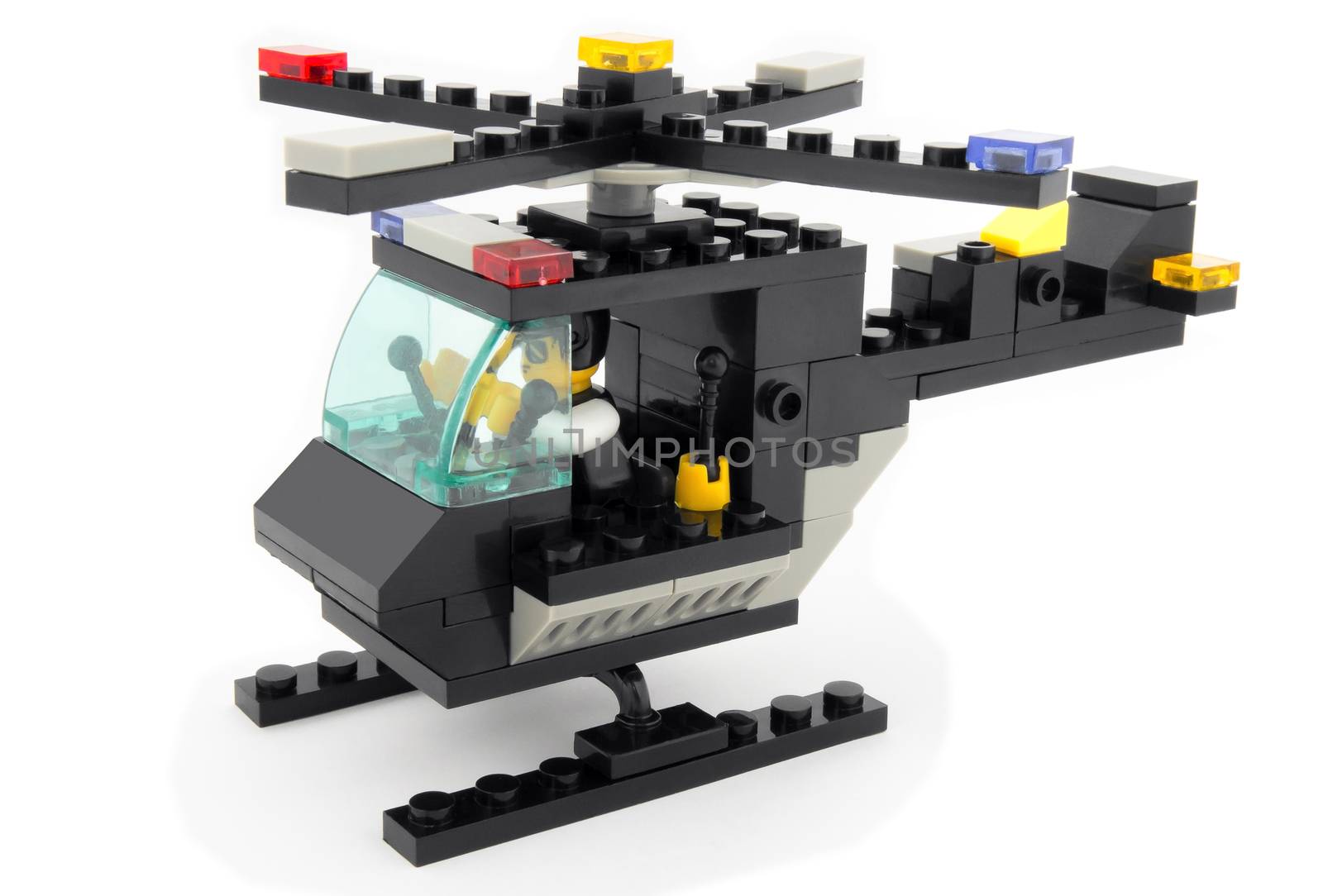 The design of the helicopter from the plastic blocks isolated over white background.