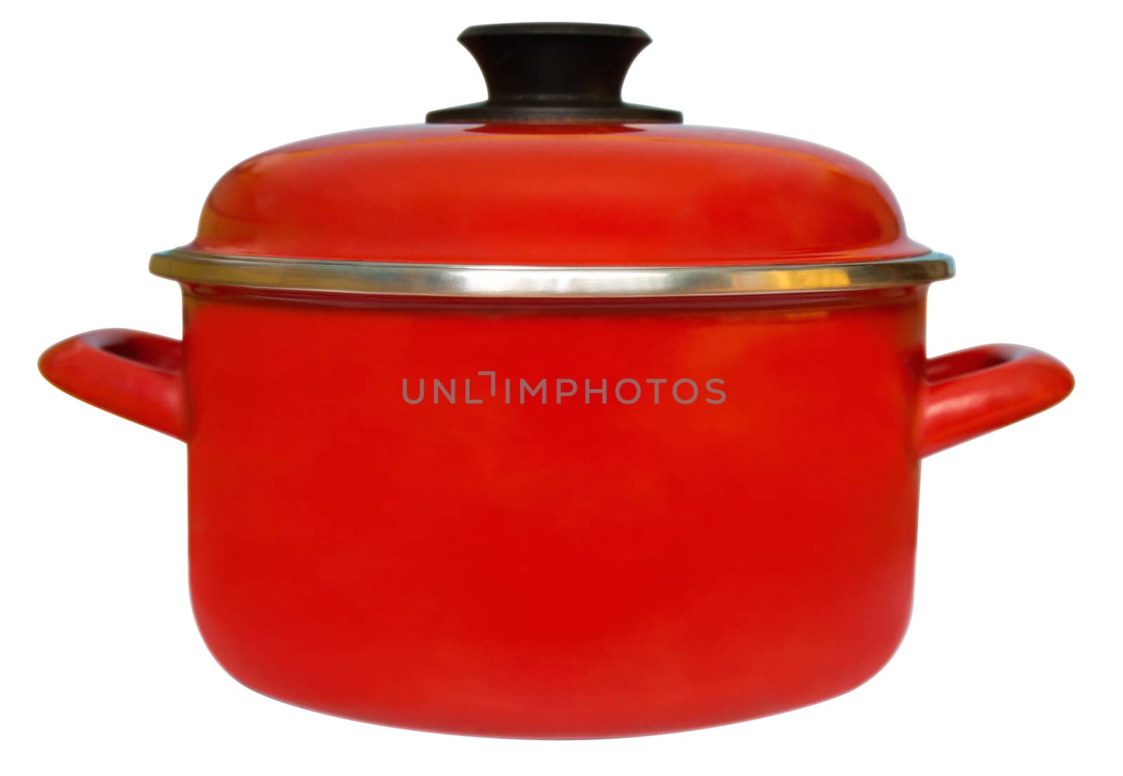 Red saucepan isolated on white background. Clipping path included.