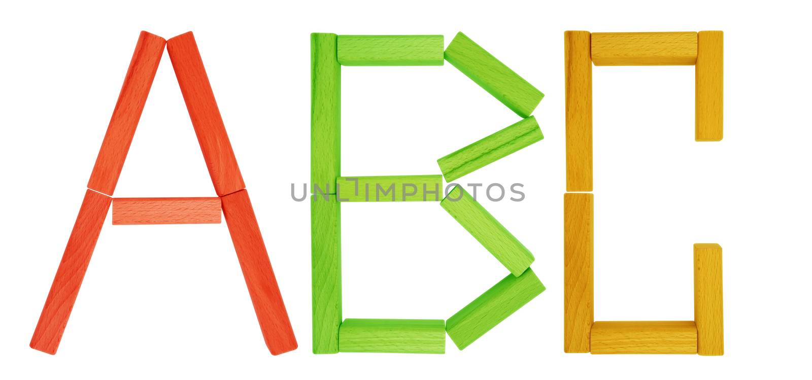 Alphabet letters of wooden toy blocks isolated on white background. Clipping path included.