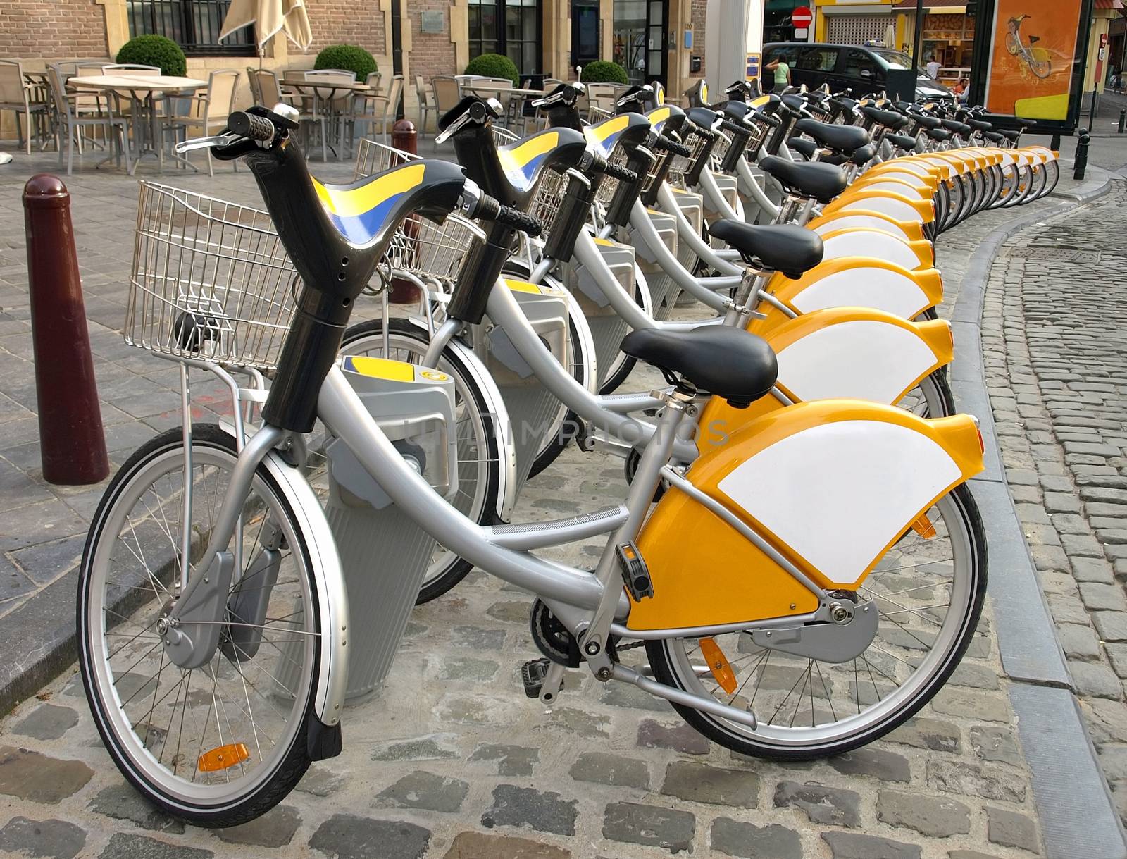 Brussels, parking for rental bicycles in the street.