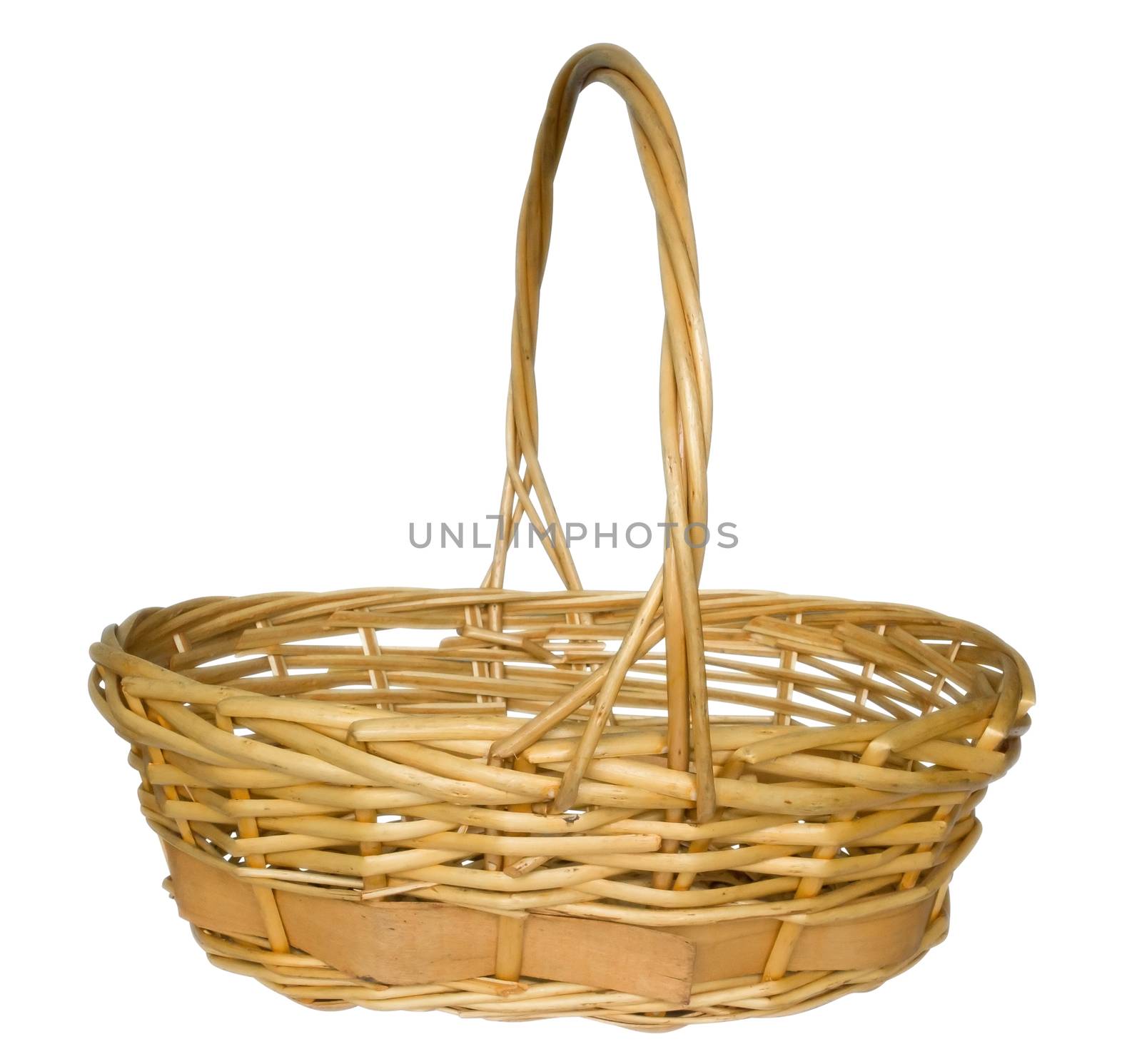 Wicker basket isolated on white background. Clipping path included.