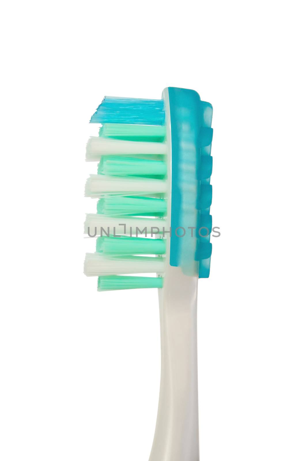 Close-up of single tooth brush isolated on white background.