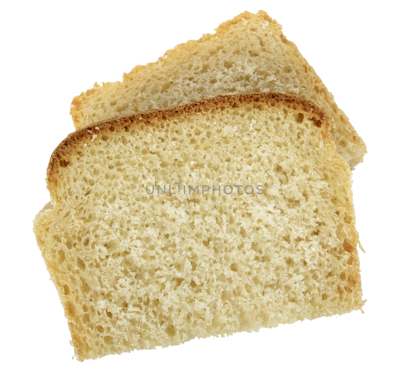 Two slices of wheat bread isolated over white background