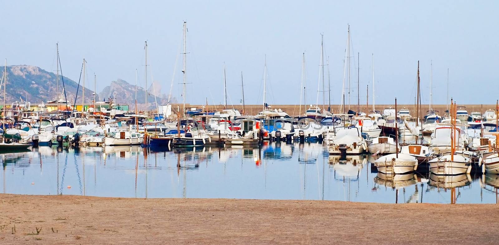 Yacht club in evening in Estartit, Costa Brava, Spain.