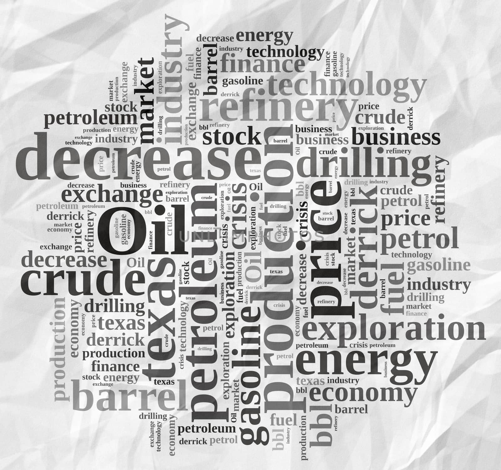 Illustration with word cloud on the price of oil.