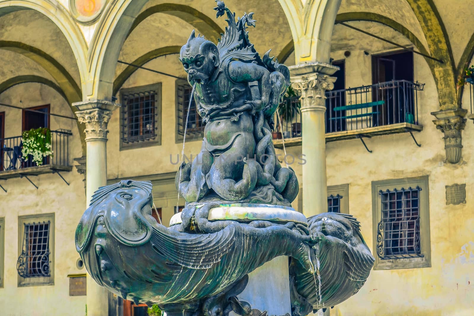 Fountain on the Piazza della Santissima Annunziata in the city of Florence, region of Tuscany, Italy. Sculptor Pietro Tacca