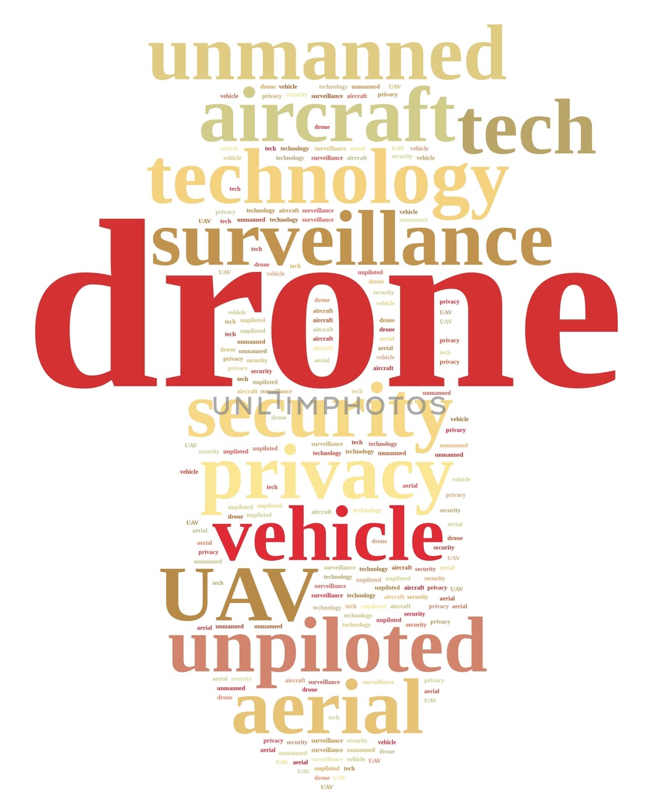 Illustration with word cloud on drone, unmanned aerial vehicle.