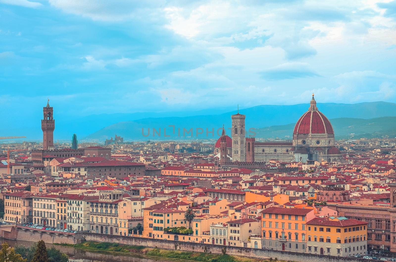 Panorama of Florence with Cattedrale di Santa Maria del Fiore (Florence Cathedral). Italy