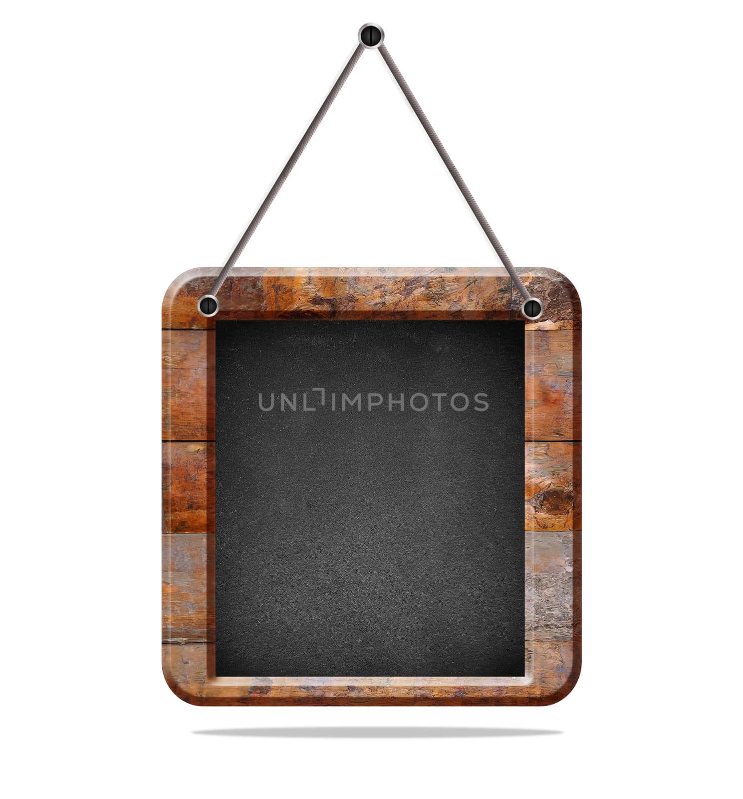 Wooden blackboard with clear space to write and isolated on white background