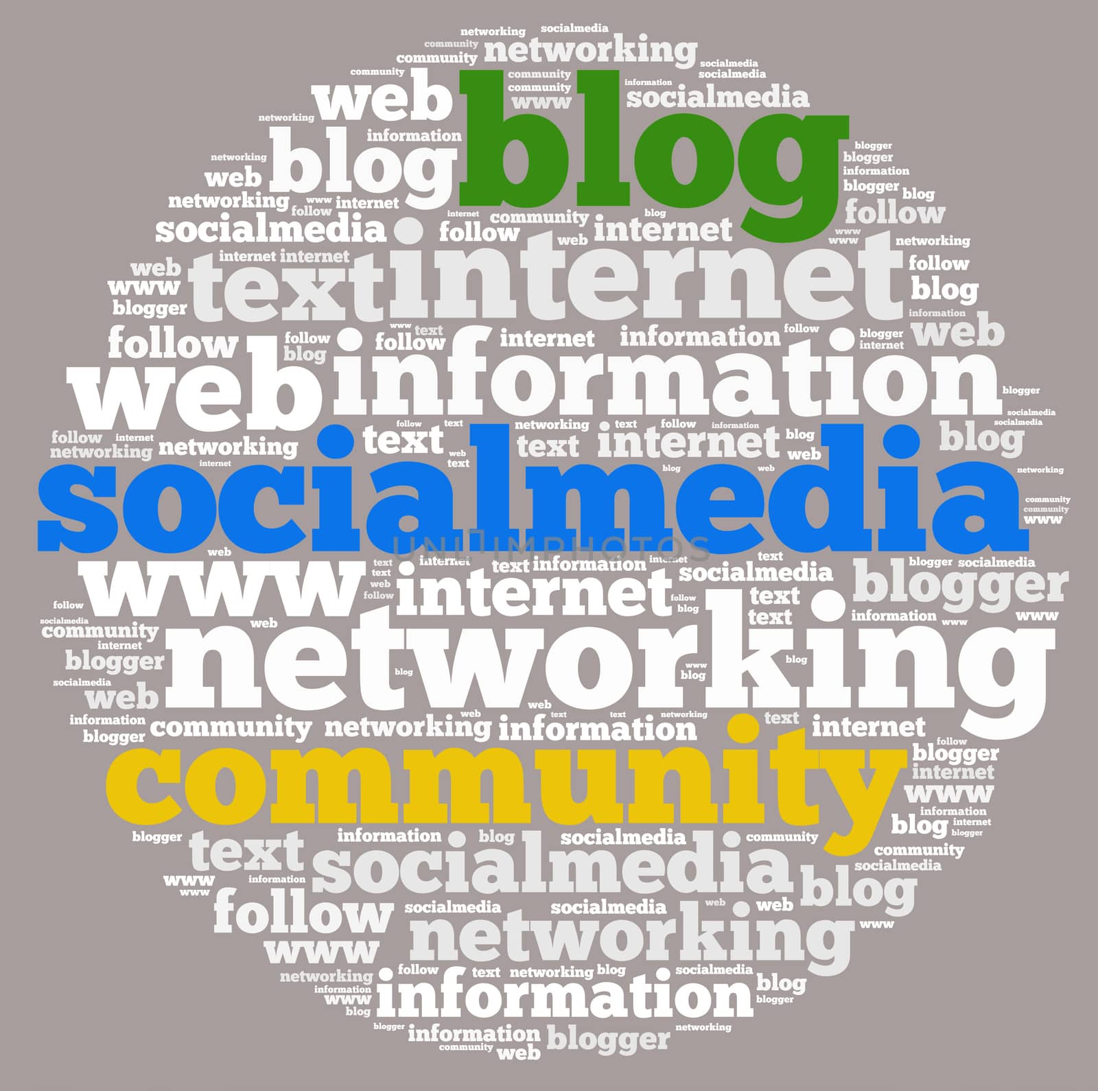 Illustration with word cloud on social media