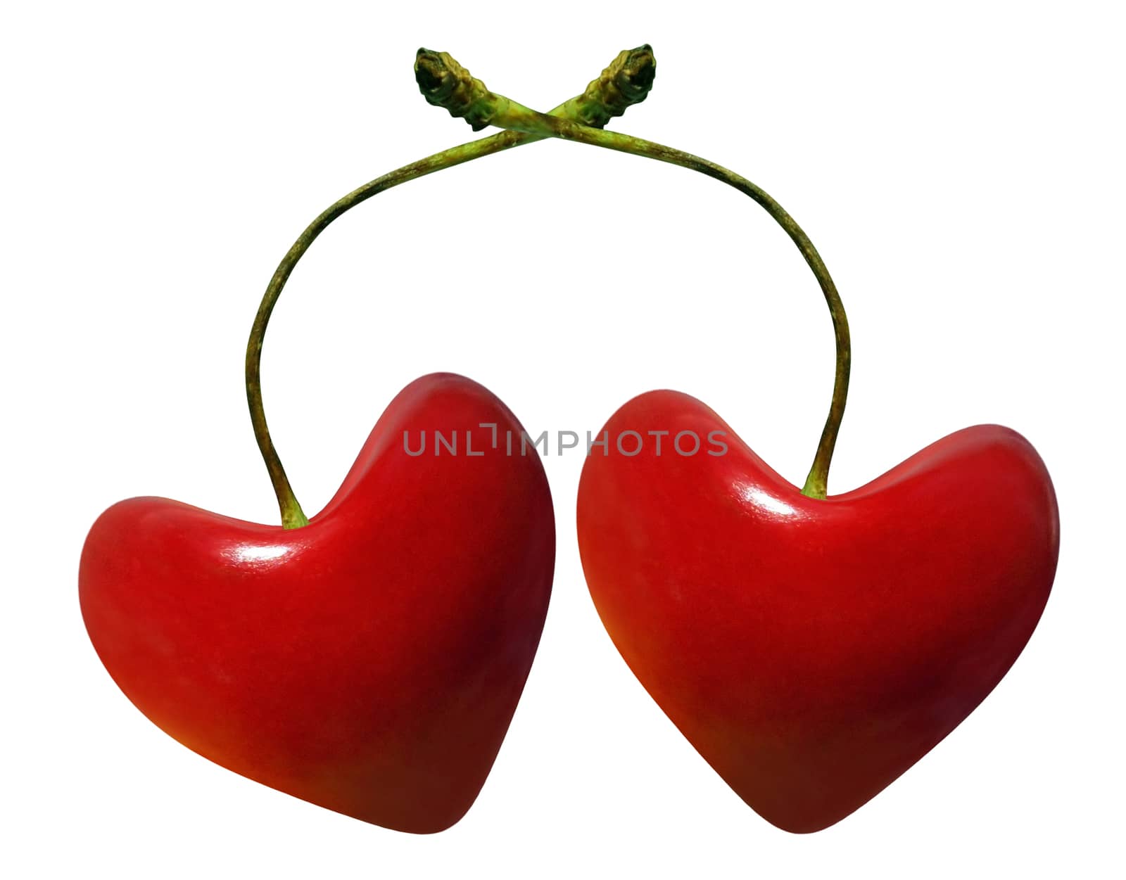 Two cherries hearts isolated over white