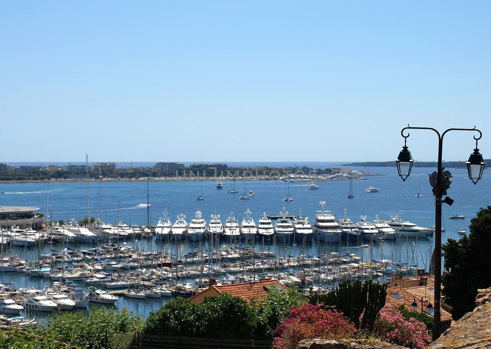 The Yacht port of Cannes, south France. View of the harbour at cannes from the old town le suquet alpes maritime provence south of france cote d'azur france.