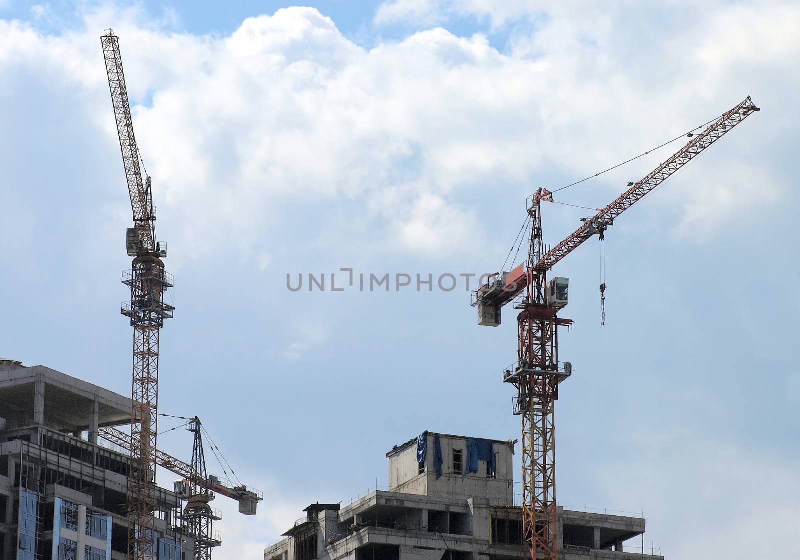 Cranes for construction industry. The image has been converted from a RAW-format.