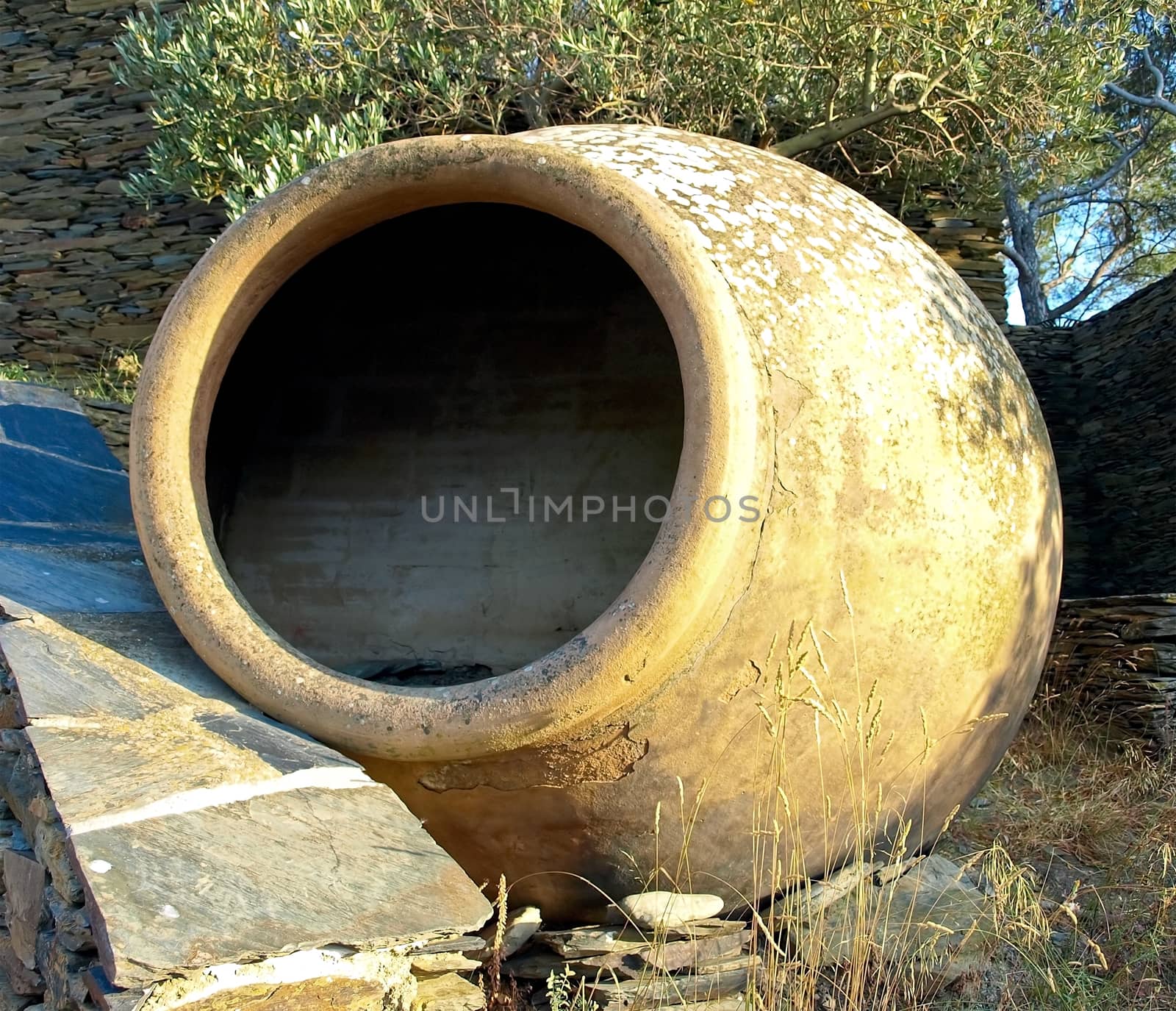 Large ancient jug on a coast in Cadaques (Costa Brava, Catalonia, Spain).