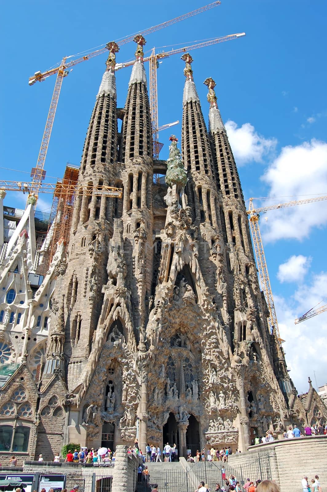 BARCELONA SPAIN - JULY 19: La Sagrada Familia - the impressive cathedral designed by Gaudi, which is built since 1882 and has not yet been achieved July 19, 2009 in Barcelona, Spain.