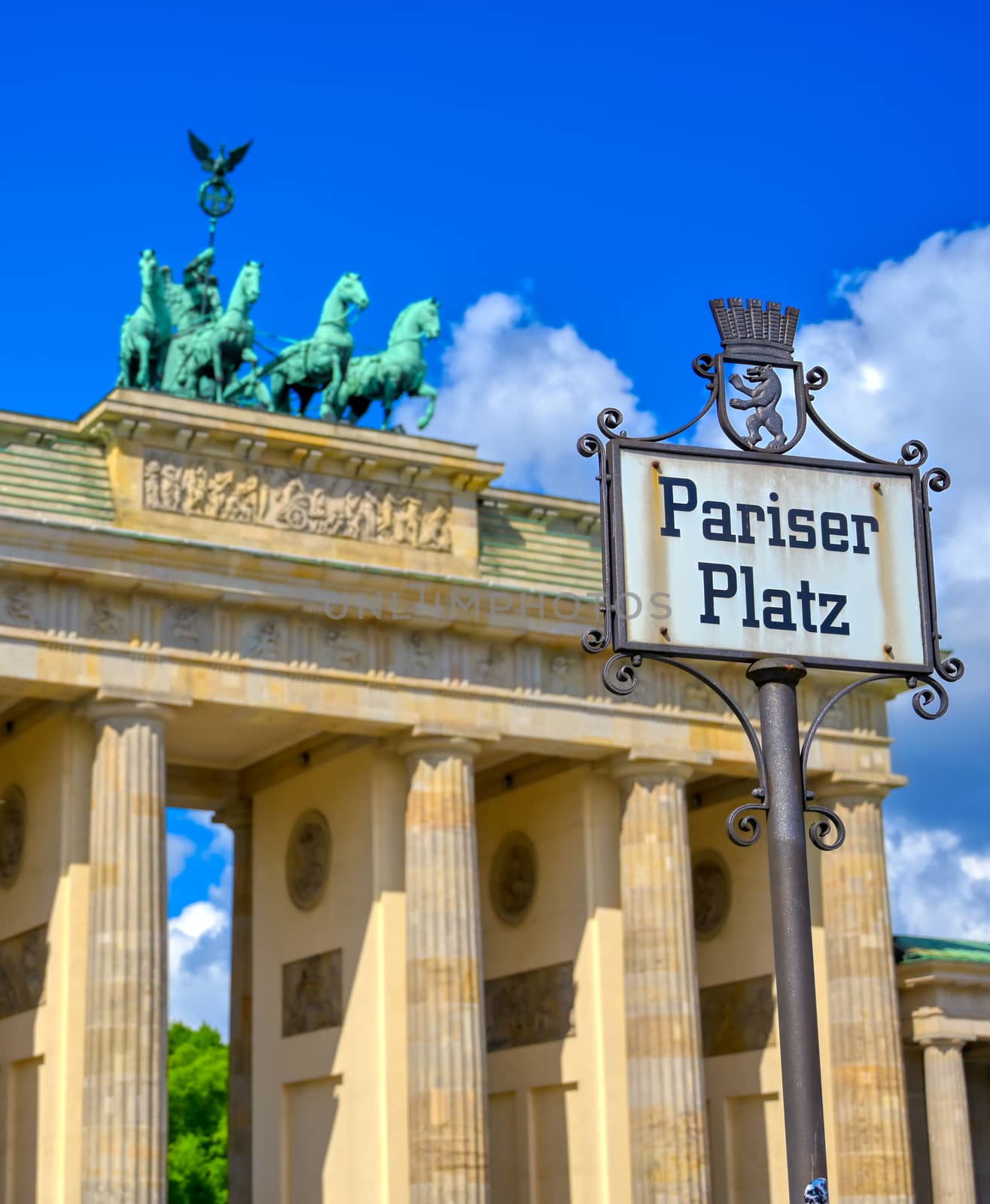 The Brandenburg Gate located in Pariser Platz in the city of Berlin, Germany.