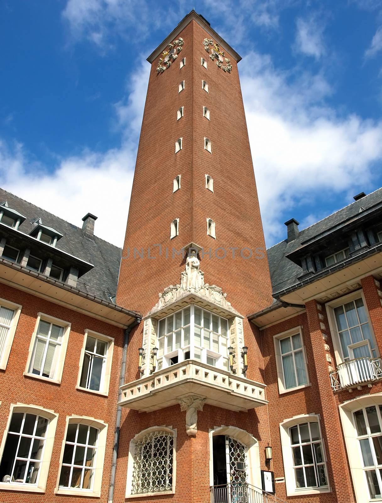 Tower of Town hall, Avenue Don Bosco, Woluwe Saint Pierre, Belgium, Brussels.