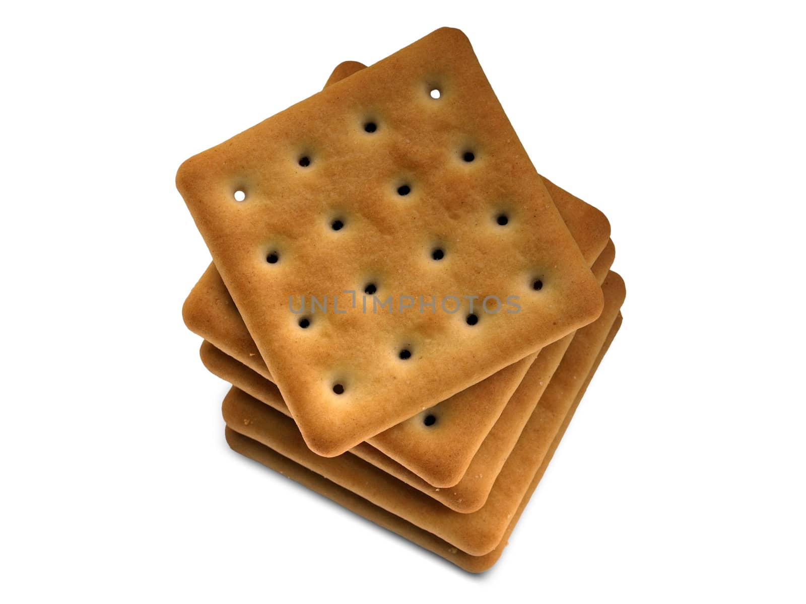 Pile of crackers isolated on white background.     